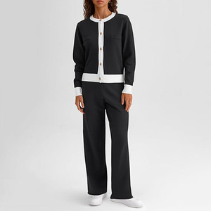 Ensemble de chandail décontracté pour femme avec logo personnalisé 2025, mode automne et hiver, cardigan, pantalon large, deux pièces. - Product Image 3