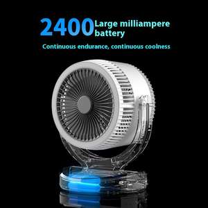 Ventilateur de table rechargeable commercial, ventilateur portable sur pied avec lumière LED pour chambre, maison et extérieur - Product Image 2