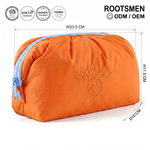 ROOTSMEN <b>Lady</b> Orange Nylon Cosmetic Bag with Embroidered Logo Zipper Closure Customizable Pattern Fluffy Portable Medium Size - Product Image 1