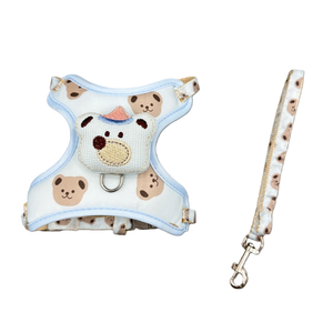 Conjunto de Coleira e Guia para Cães e Gatos, Estampa de Urso e Decoração de Cabeça Fofa, Alça em Y, À Prova de Fuga, Amigável ao Pescoço, 4 Cores - Product Image 4