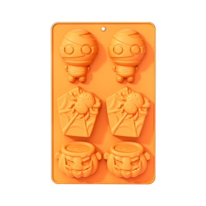 Moule à gâteau en silicone 6 cavités Citrouille d'Halloween Araignée Chocolat DIY Orange Qualité alimentaire - Product Image 1
