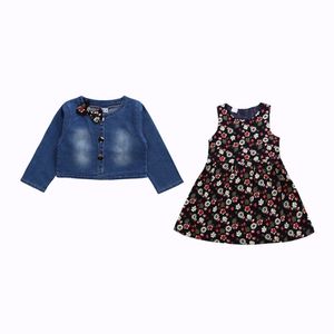 SE3199 Conjuntos de Ropa de Primavera para Bebés Niñas, Vestido Floral de Algodón para Niños, Chaqueta Vaquera, Ropa Infantil al por Mayor - Product Image 5