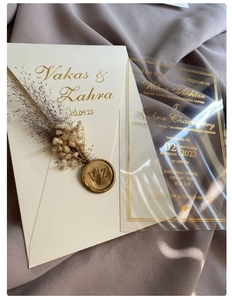 Invitation de carte de baptême élégante Enveloppe de baptême en acrylique de luxe estampée en feuille de fard à joues avec invitation de mariage unique en champagne - Product Image 2