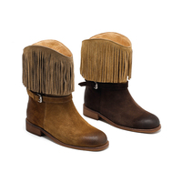 Bottes mi-mollet en daim vintage pour femmes, style western, à lacets - Confort respirant, semelle extérieure en caoutchouc légère