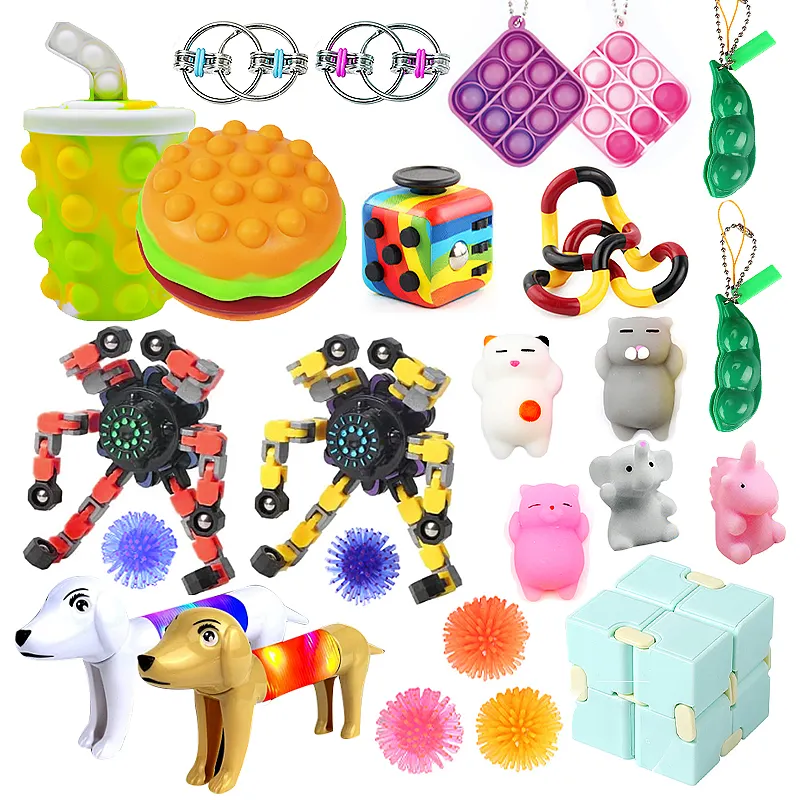 JYTZ0110 Stress Relief Anti-Anxiety Sensory Fidget Toys Set Push Pop Bubble Keychain Fidget Toys Set for Kids and Adults