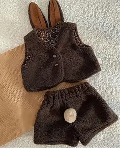 Venta al por mayor más lindo bebé 2 uds conjunto niña niño polar chaleco sin mangas conejo sombrero cálido pantalones cortos con bola blanca conejo Cosplay traje