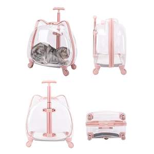 Sac de transport transparent pour animaux de compagnie avec roues, trolley pour chat à tige télescopique, sac de voyage respirant à roulettes pour les sorties en plein air - Product Image 3