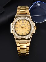 Montre automatique pour homme LONGLUX, montre diamantée de luxe, acier inoxydable, vente en gros, montres mécaniques, jour et date, étanche, montre homme.