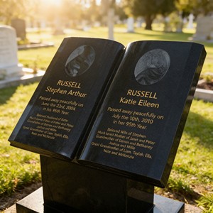 Уникальные надгробные памятники и монументы из черного гранита и мрамора, надгробия из натурального камня в форме книги - Product Image 5