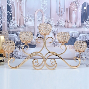 Candélabre doré multi-bras de style <span class=keywords><strong>voiture</strong></span> vintage avec perles de verre verticales, porte-bougie de table longue pour <span class=keywords><strong>mariage</strong></span> et fête, style européen et américain - Product Image 1