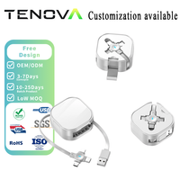 Câble de charge rétractable 3 en 1 Tenova Factory, charge rapide 6A, portable, 1 à 3, câble de données, logo personnalisé, petit cadeau