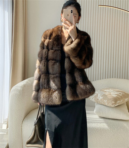 Acheter Femmes Noir Sable Mink Manteau D'hiver Court Fourrure Sable Manteau Pur Naturel Sable Manteau De Fourrure De Sable - Product Image 5