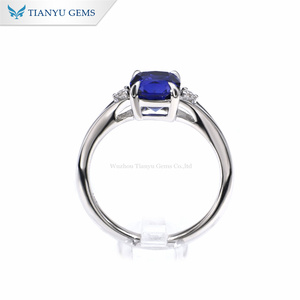 Tianyu quyến rũ rắn 10k 14k 18K vàng 6.5mm đệm cắt Màu xanh sapphire bên phòng thí nghiệm kim cương lấp lánh Nhẫn đính hôn đám cưới - Product Image 3
