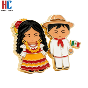 เข็มกลัดโลหะเคลือบแบบสั่งทำจากโรงงาน 20 ปีแห่งประสบการณ์  ลายเสื้อผ้าพื้นเมืองเม็กซิกัน  วัฒนธรรมชาวเม็กซิกัน  ตราสัญลักษณ์หมวกซอมเบรโร - Product Image 5