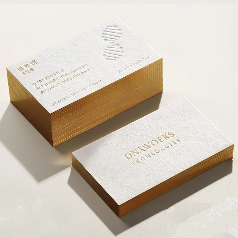 Logotipo personalizado de marca de luxo pequena do negócio da impressão do folha de ouro com bordas de ouro papel branco visitando cartão de negócios