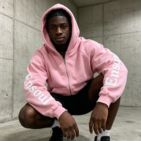 Sweat-shirt zippé épais 450 GSM, personnalisable avec broderie appliquée, effet délavé vintage, coupe carrée courte à empiècements, style streetwear, vierge