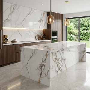 Dalle en pierre frittée Calacatta Gold brillante au design moderne, pour comptoirs <span class=keywords><strong>de</strong></span> cuisine et murs <span class=keywords><strong>de</strong></span> salle à manger/salon. - Product Image 5