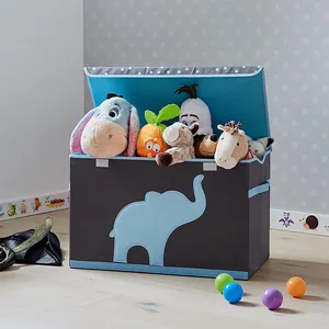 2023 Hot Sale Toy Storage Box For Kids With Animal Cloth Sticker Foldable Kid Toy Container Storage Box With Handles