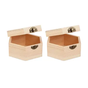 2Pcs Unfinished Wooden Box Natural Wood Box with Hinged Lid and Front Clasp for Crafting Making Jewelry Box Home Decoration