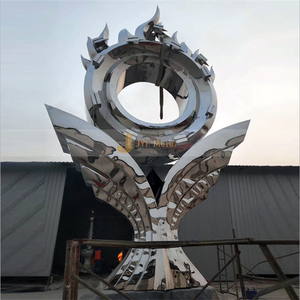 Sculpture en acier inoxydable Art déco abstrait, imperméable et durable pour la décoration de paysages extérieurs et d'espaces publics - Product Image 5