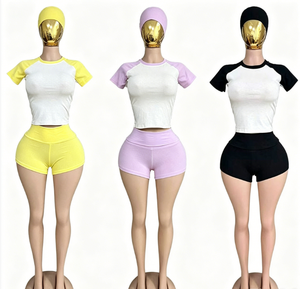 Custom Logo Clothing <strong>Women</strong> Cotton Jersey Basic Baby Tee <strong>Women</strong> Y2K Crop Top <strong>Short</strong> Sleeve Raglan <strong>T</strong> <strong>Shirts</strong> <strong>and</strong> <strong>Shorts</strong> Two Piece <strong>Set</strong> - Product Image 2