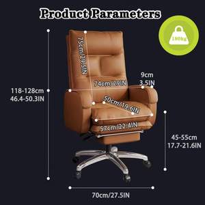 Chaise de <span class=keywords><strong>bureau</strong></span> en cuir marron clair à dossier haut, souple et confortable à point de massage, avec dossier inclinable <span class=keywords><strong>chauffant</strong></span> - Product Image 6