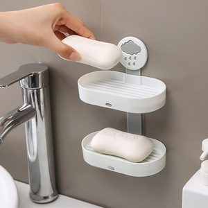 Cloud-Shaped Double Layer <b>Soap</b> <b>Dish</b> Wall Mount Plastic Draining <b>Holder</b> For Bathroom - Product Image 4
