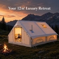Tente de glamping gonflable de luxe de 12 m² - Tente cabine automatique en Oxford imperméable avec cheminée pour les États-Unis et l'UE