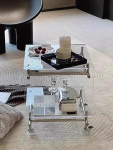 Table basse mobile moderne et durable en acrylique et acier inoxydable, table d'appoint tendance haut de gamme pour canapé, mobilier de maison et d'école - Product Image 5