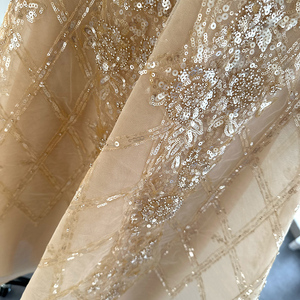 Robe de soirée LSCZ81 à col rond, manches longues, coupe trapèze, en organza plissé, avec paillettes et motif 3D, longueur genou, taille naturelle, pour femmes - Product Image 3