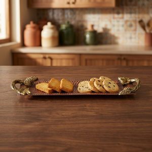 Diseño Distintivo que Impresiona al Instante, Bandeja Decorativa Rectangular Móvil con Asas de Hoja de Oro, Artesanía Metálica Moderna Abstracta - Product Image 5