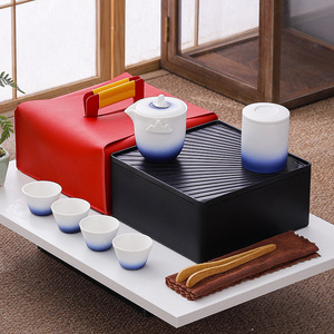 Juego de té de viaje, juegos de té de Kung Fu de porcelana japonesa, tetera para exteriores, almacenamiento portátil, juego de tazas de té de oficina - Product Image 4