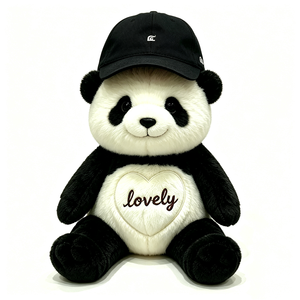 Customized White Bucket Hat <b>Panda</b> Plush <b>Toy</b>, Cute <b>Panda</b> Stuffed Animal with Fisherman Hat, Lovely Embroidered Heart <b>Panda</b> Plush - Product Image 5