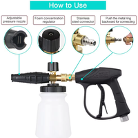 Canon à mousse haute pression gris avec connecteur en laiton, lance à mousse pour lavage auto avec bouteille graduée transparente noire, pistolet pulvérisateur de mousse de neige