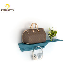 Étagère murale moderne en métal gain de place avec crochets pour entrée, chambre et salon – Mobilier d'hôtel-appartement - Product Image 1