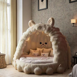 Novedad Cama Redonda King Size Tapizada de Leopardo con Piel Suave de Mapache de Nieve, Muebles de Dormitorio de Diseño de Fábrica - Product Image 1