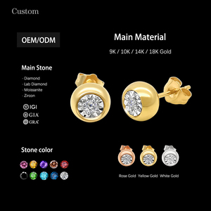 Pendientes de Bola de <span class=keywords><strong>Oro</strong></span> Sólido de 18K con Diamantes Naturales Reales Certificados por Terceros, Corte Brillante, Joyería de Moda para Mujer - Product Image 2