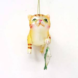 Ornements en verre soufflé en gros pendentif chat blanc de Noël assis sur le <span class=keywords><strong>poisson</strong></span> - Product Image 3