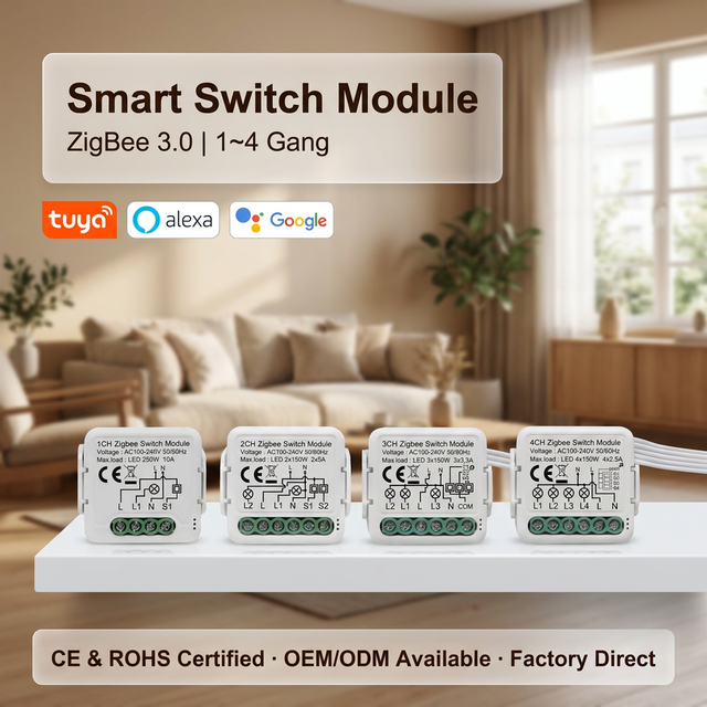 Mvava CE Tuya ZigBee 3.0 Smart Switch Module 10A 1 2 3 4 Gang DIY Breaker No Neutral Wire 2 Way Control Works with Google Home