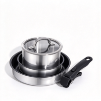 Ensemble d'ustensiles de cuisine écologiques en acier inoxydable, poêle antiadhésive, casserole, poignées amovibles, compatible induction, gaz, four et lave-vaisselle