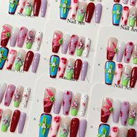 Vente en gros d'usine, ongles pressés faits à la main, fleurs 3D sculptées, faux ongles en acrylique, étiquette privée personnalisée, dropshipping