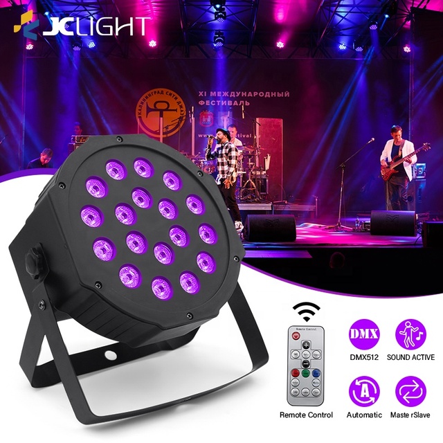 18 LED Mini Flat Par Light Remote Control DMX 512 Sound Activated RGB 3in1 IP33 Par Can Stage Lights