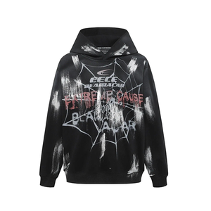 Felpa con Cappuccio Personalizzata con Graffiti di <span class=keywords><strong>Ragno</strong></span> Dipinto, Stile Retrò, Casual Oversize per Uomo, 100% Cotone, Ricamata, Vintage - Product Image 3