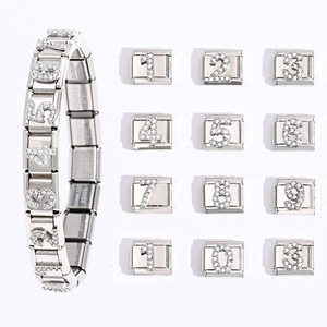 DIY Silver Number Module Bracelet Set With Crystal Rhinestone Bezel Setting Unisex Fashion Jewelry Gift - Product Image 1