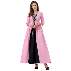 Costume Medievale da Donna per Halloween, Stile Corte Vintage Rosa, Abito Semplice con Laccetti in Pizzo; Materiale in Poliestere; per Feste - Product Image 1