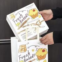 Boîte de boulangerie personnalisée avec impression de dessins animés, boîte d'emballage pour croissants et scones à 4 compartiments avec sac cadeau en papier assorti, boîte personnalisée