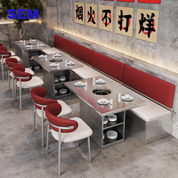 Ensemble de mobilier de restaurant SEM Commercial en acier inoxydable et cuir pour café et restaurant chinois, comprenant canapé, banquette, table et chaises