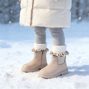 Bottines en <span class=keywords><strong>tricot</strong></span> PU pour petites filles, populaires, avec fermeture éclair, pour l'été, l'automne et l'hiver, chaussures chaudes pour tout-petits, en polaire - Product Image 2