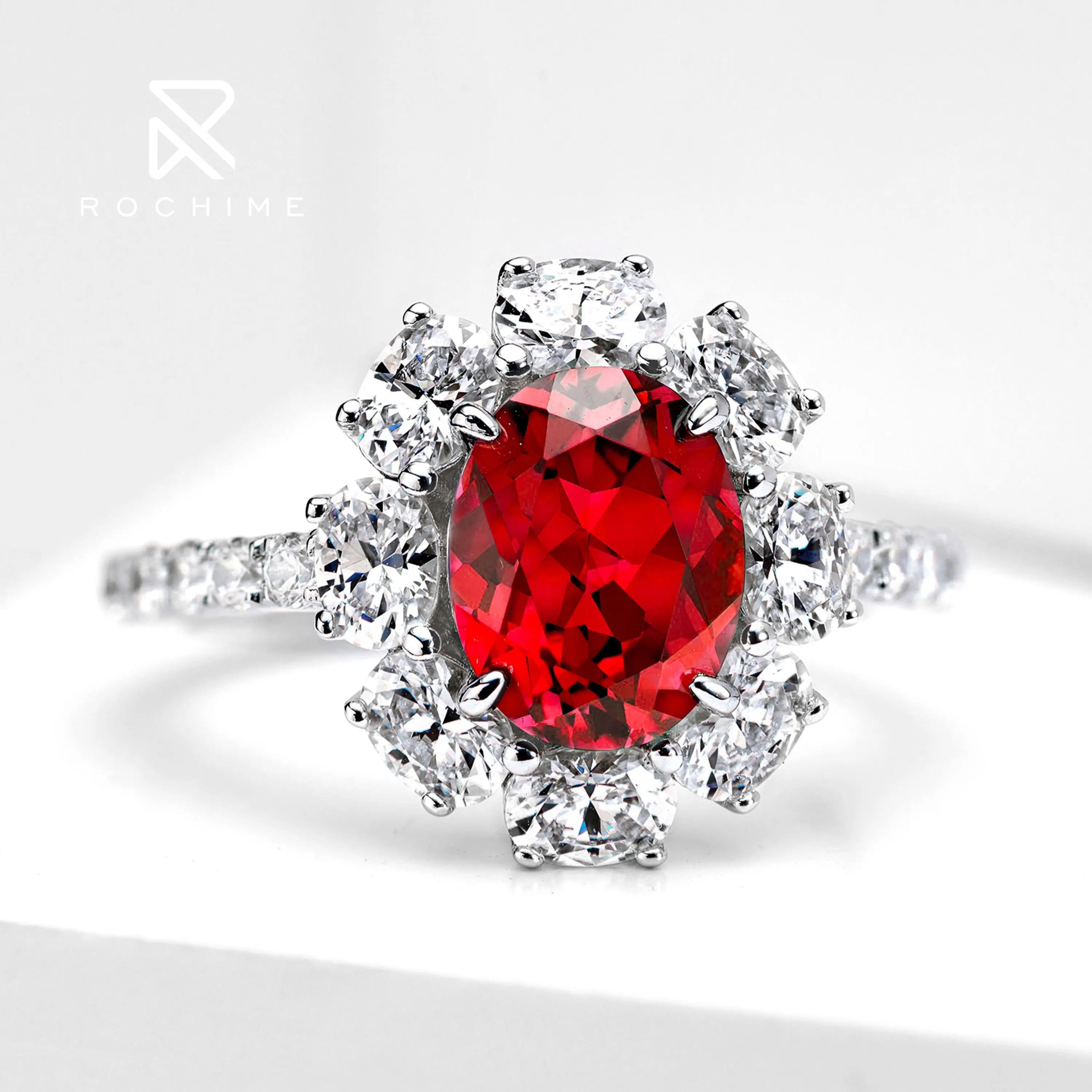 Rochime फैशन रूबी के छल्ले 925 स्टर्लिंग चांदी के आभूषणों महिलाओं सोना मढ़वाया लाल पत्थर शादी शादी की अंगूठी