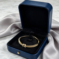 Bracelet à pendentif bleu marine de luxe, grand format, emballage de bijoux avec logo personnalisé, boîte à bagues de mariage, boîte à colliers